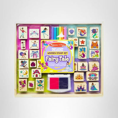 Melissa & Doug Deluxe Wooden Stamp and Coloring Set – Fairy Tale (30 Stamps, 6 Markers, 2 Durable 2-Color Stamp Pads) Fairy Tale-Themed Wooden Stamps for Kids and Coloring Activity Set
