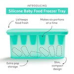 Munchkin® Silicone Baby Food Feeders and Baby Food Freezer Tray with Lid - Great for Self-Feeding and Baby Led Weaning, Mint/Blue