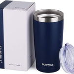 SUNWILL Travel Coffee Tumbler 20 oz, Insulated Mug with Lid, Stainless Steel Cup for Outdoor, Powder Coated Navy