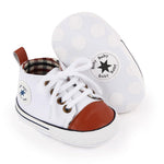 KKIIDDSS Unisex Baby Girls Boys Canvas High-top Shoes, Newborn Infant Anti-Slip Soft Sole Frist Walking Breathable Sneakers (A01 White_Brown,6-12 Months)