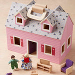 Melissa & Doug Fold and Go Wooden Dollhouse With 2 Dolls and Wooden Furniture,Multi,One Size