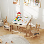 Costzon Kids Table and Chairs, 3 in 1 Wooden Activity Toddler Desk w/Reversible Whiteboard & Chalkboard, Hidden Space and Drawers for Arts, Crafts, Play, Toddler Table and Chair Set (Gray,Giraffe)