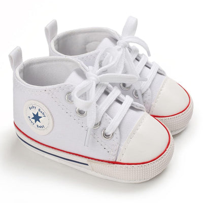 KKIIDDSS Unisex Baby Girls Boys Canvas High-top Shoes, Newborn Infant Anti-Slip Soft Sole Frist Walking Sneakers (A01/White_red,0-6 Months