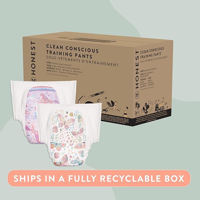 The Honest Company Clean Conscious Training Pants for Sensitive Skin, Hypoallergenic, Fragrance-Free, Magical Moments Butterfly Kisses, Size 4T/5T (38 lbs), 48 Count