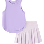 PATPAT Girls 2 Piece Tennis Skirt Set Size 5-6 Purple Tank Tops and Purple Skort Athletic Sets Sleeveless Tops + High Waisted Pleated Skort 2 Piece Outfits Girls Clothes Summer Outfits Activewear