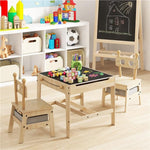 Costzon Kids Table and Chairs, 3 in 1 Wooden Activity Toddler Desk w/Reversible Whiteboard & Chalkboard, Hidden Space and Drawers for Arts, Crafts, Play, Toddler Table and Chair Set (Gray,Giraffe)
