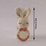 Natural Hand-Knit Wooden Baby Rattle - Soft Animal Shaped Sensory Toy for Newborns, Infants | Safe Beechwood & Crochet Texture | Perfect Baby Shower Gift