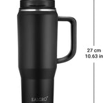 40 oz Tumbler with Handle, Insulated Tumblers with Lid and Straw, Large Metal Sports Water Bottle Jug, Thermal Stainless Steel Travel Coffee Mug Cup, Black
