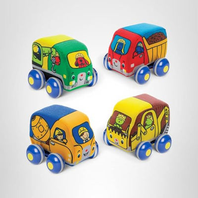 Melissa & Doug Pull-Back Construction Vehicles - Soft Baby Toy Play Set of 4 Vehicles