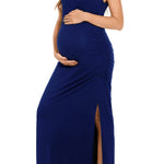 Smallshow Women's Split Long Maternity Dress Sleeveness Ruched Pregnancy Clothes X-Large Navy