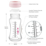 Maymom Wide-Mouth Milk Collection Storage and Feeding Bottle with Nipple, Pink Dome Cap, Bottle Top, SureSeal Sealing Disk; Compatible with Spectra Pump/Motif Luna; 2 pc (9Oz/280mL)