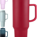 40 oz Tumbler with Handle, Insulated Tumblers with Lid and Straw, Large Metal Sports Water Bottle Jug, Thermal Stainless Steel Travel Coffee Mug Cup, Black