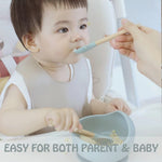 Ginbear Silicone Baby Spoons and Forks Self-feeding 12-18 Months, Soft-Tip Baby Flatware Sets, Toddler Feeding Utensils for Child, 4 Piece Set (Hazy Green/Almond)