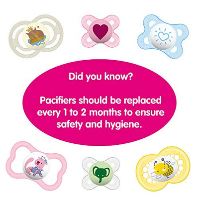 MAM Perfect Night Baby Pacifier, Patented Nipple, Glows in The Dark, 2 Pack, 0-6 Months, Unisex