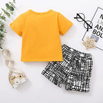 Kucnuzki Toddler Baby Boy Clothes Summer Outfits Short Sleeve Letters Printed Shirt Shorts Sets 2PC Little Boy Clothing (Yellow, 18-24 Months)
