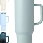 40 oz Tumbler with Handle, Insulated Tumblers with Lid and Straw, Large Metal Sports Water Bottle Jug, Thermal Stainless Steel Travel Coffee Mug Cup, Black