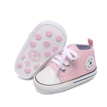 KKIIDDSS Unisex Baby Girls Boys Canvas High-top Shoes, Newborn Infant Anti-Slip Soft Sole Frist Walking Breathable Sneakers2 (A01/Little Pink Rubber Sole,6-12 Months)