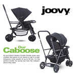 Joovy Caboose Sit and Stand Double Stroller with Rear Bench and Standing Platform, 3-Way Reclining Seats, Optional Rear Seat, and Universal Car Seat Adapter (Black)