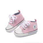 KKIIDDSS Unisex Baby Girls Boys Canvas High-top Shoes, Newborn Infant Anti-Slip Soft Sole Frist Walking Breathable Sneakers2 (A01/Little Pink Rubber Sole,6-12 Months)