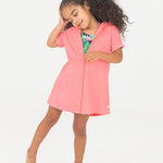 RuffleButts Girls Terry Knit Full-Zip Swim Cover-Up - Fashion Swimwear Cover-Up Dress Bubblegum Pink