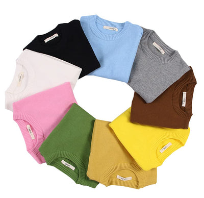 Toddler Baby Boys Knit Sweater Girls Pullover Sweatshirt Little Kids Long Sleeve Crew Neck Solid Casual Tops Winter Clothes Navy