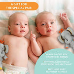 Tickle & Main We Are Twins Book & Set of 2 Plush Elephant Rattles for Baby, Toddler, Twins, Boys, or Girls - Twins Book