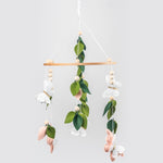 Butterfly Mobile for Crib - A Beautiful Butterfly Handmade Crib Mobile with Green Leaves, Pink, White and Gold Detail for a Nature or Wildflower Theme Nursery