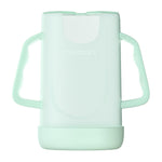 Light green baby bottle with handles on a white background