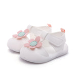 LIZISHU Baby Girls Closed Toe Sandals Soft Non-Slip Rubber Sole First Walkers Cute Flower Princess Summer Shoes for Infant Toddler Girls(228-White-16,Size 4.5)