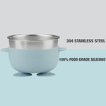 PandaEar 3 Pack Stainless Steel Baby Suction Bowls, Non-Slip Child Food Bowl with Silicone Sleeve for Kids Toddlers Infants, Unbreakable & Mess Free (Blue Green Beige)