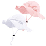 Baby Girl Sun Hat with UPF 50+ Outdoor Adjustable Beach Hat with Wide Brim Bucket Hats (12-24 Months, Pink & White -2pcs)