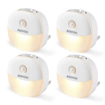 AUVON Plug in Night Light with Motion Sensor and Dusk to Dawn Sensor, Mini Warm White LED Nightlight with 1-50 lm Adjustable Brightness for Bathroom, Hallway, Stairs, Bedroom, Kitchen, 4 Packs