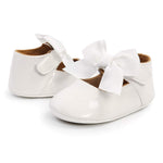 LAFEGEN Baby Girls Mary Jane Flats with Bownot Non Slip Soft Sole PU Leather Newborn Infant Toddler First Walker Cirb Dress Shoes, 0-6 Months Infant, 10 Ivory