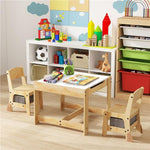 Costzon Kids Table and Chairs, 3 in 1 Wooden Activity Toddler Desk w/Blackboard & Storage Drawers for Art & Craft, Snack Time, Homework, Toddler Table and Chair Set for Nursery, Home, Playroom (Gray)