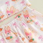Toddler Girl Easter Pajamas Bunny&Bow Feather Trim Short Sleeve Shirt + Shorts 2 Piece Pajama Set Baby Sleepwear (Fuzzy Rabbit Pink, 2-3 Years)