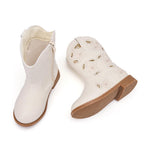 BMCiTYBM Toddler Cowgirl Cowboy Boots Western Glitter Little Kids Floral Pointed Toe Mid Calf Side Zipper Riding Shoes for All Seasons White Size 6 Toddler