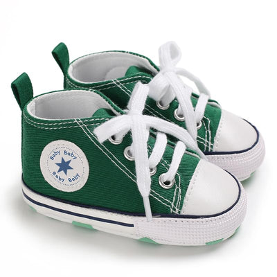 KKIIDDSS Unisex Baby Girls Boys Canvas High-top Shoes, Newborn Infant Anti-Slip Soft Sole Frist Walking Sneakers (A03/Green,0-6 Months