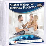Utopia Bedding Waterproof 5-Sided Mattress Protector Queen Size, Premium Breathable Mattress Cover, Fitted Style with Stretchable Pockets (White)