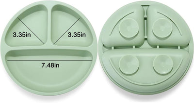 PandaEar Divided Unbreakable Silicone Baby and Toddler Plates - 3 Pack - Non-Slip - Dishwasher and Microwave Safe - Silicone (Blue Green Brown)
