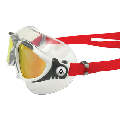 Aqua Sphere Vista Adult Unisex Swim Goggles - OneTouch Custom Fit, Wide Peripheral Vision - Durable Mask for Active Open Water Swimmers - Red Titanium-Mirrored Lens