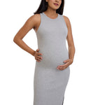 Motherhood Maternity Women's Sleeveless Racerback Rib Knit Midi Pregnancy Bodycon Dress, Heather Grey, Medium
