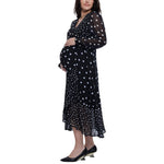 Motherhood Maternity Women’s Long Sleeve Wrap Flounce Midi Pregnancy Dress, Mixed Dot, Small