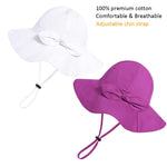 Baby Girl Sun Hat with UPF 50+ Outdoor Adjustable Beach Hat with Wide Brim Bucket Hats (12-24 Months,White & Purple 2pcs)