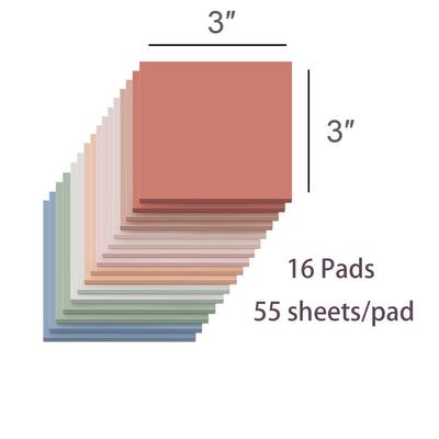 (16 Pack) Sticky Notes 3x3, Vintage Colors, Sticky Pads, Recyclable, Easy to Stick for Home, Office, Notebook