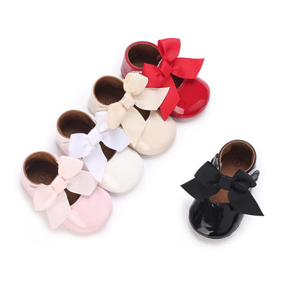 LAFEGEN Baby Girls Mary Jane Flats with Bownot Non Slip Soft Sole PU Leather Newborn Infant Toddler First Walker Cirb Dress Shoes, 6-12 Months Infant, 10 Apricot