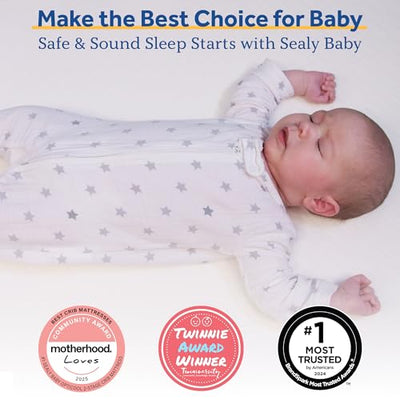 Sealy Baby OptiCool Breathable Crib Mattress, GREENGUARD GOLD Certified, Made in USA, Toddler Bed Fit, 2 Stage Cooling Memory Foam, Non Toxic, Airy Cotton Cover, Safety & Quality Tested, 52x28"