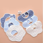 Muslin Cotton Baby Bibs, Adjustable Burp Cloths for Infant and Newborn, Machine Washable, 5 Pack