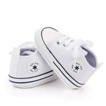 KKIIDDSS Unisex Baby Girls Boys Canvas High-top Shoes, Newborn Infant Anti-Slip Soft Sole Frist Walking Sneakers (A01/White Rubber Sole,0-6 Months)