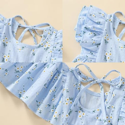 Toddler Baby Girl Dress Cotton Linen Ruffle Sleeveless Floral Dresses Kids Summer Sundress(Floral 02,12-18 Months)