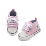 KKIIDDSS Unisex Baby Girls Boys Canvas High-top Shoes, Newborn Infant Anti-Slip Soft Sole Frist Walking Breathable Sneakers2 (A01/Little Pink Rubber Sole,6-12 Months)